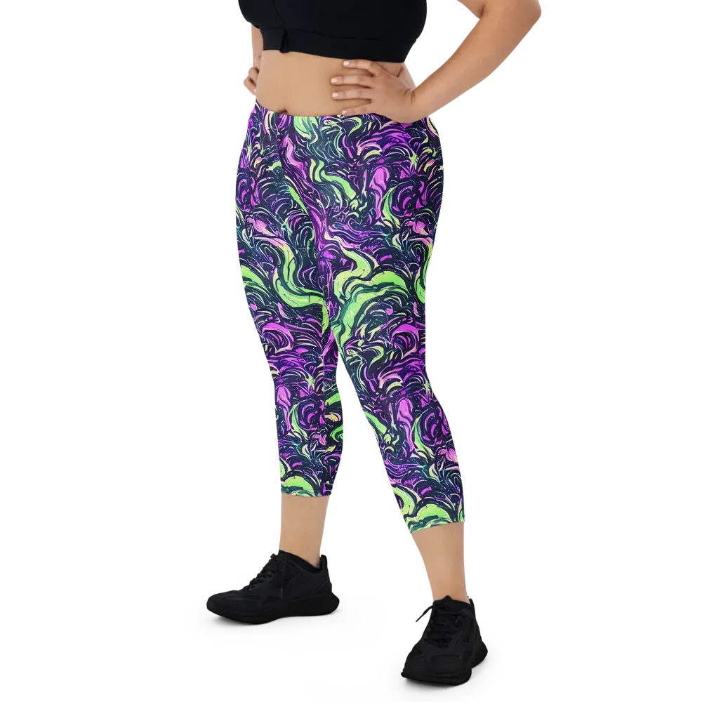 Neon Marbled Bloom on Capri Leggings — Front