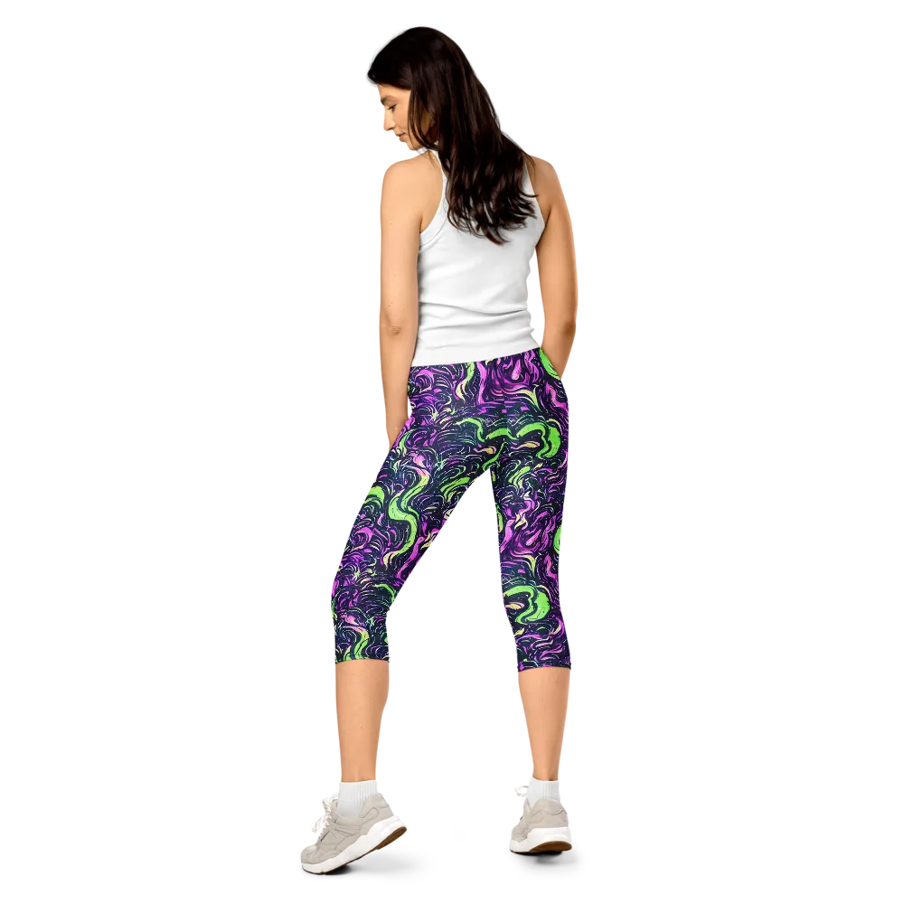 Neon Marbled Bloom on Capri Leggings — Back