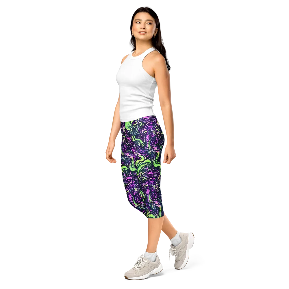 Neon Marbled Bloom on Capri Leggings — Left Front