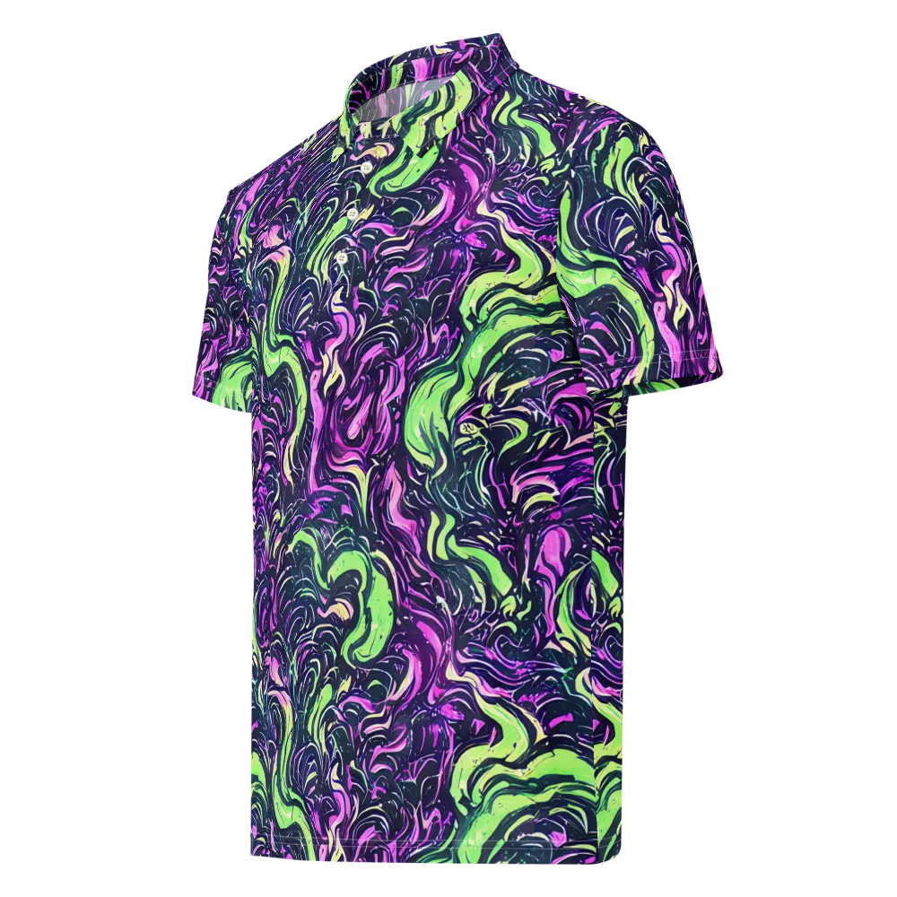 Neon Marbled Bloom on Men's Slim Fit Polo Shirt — Left Front