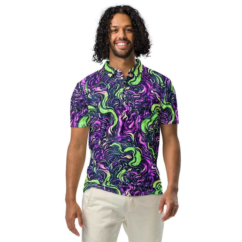 Neon Marbled Bloom on Men's Slim Fit Polo Shirt — Front