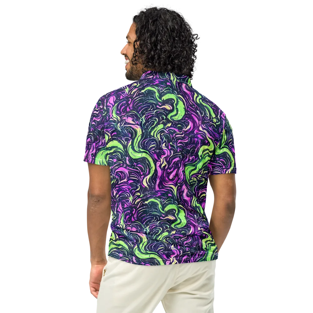 Neon Marbled Bloom on Men's Slim Fit Polo Shirt — Back