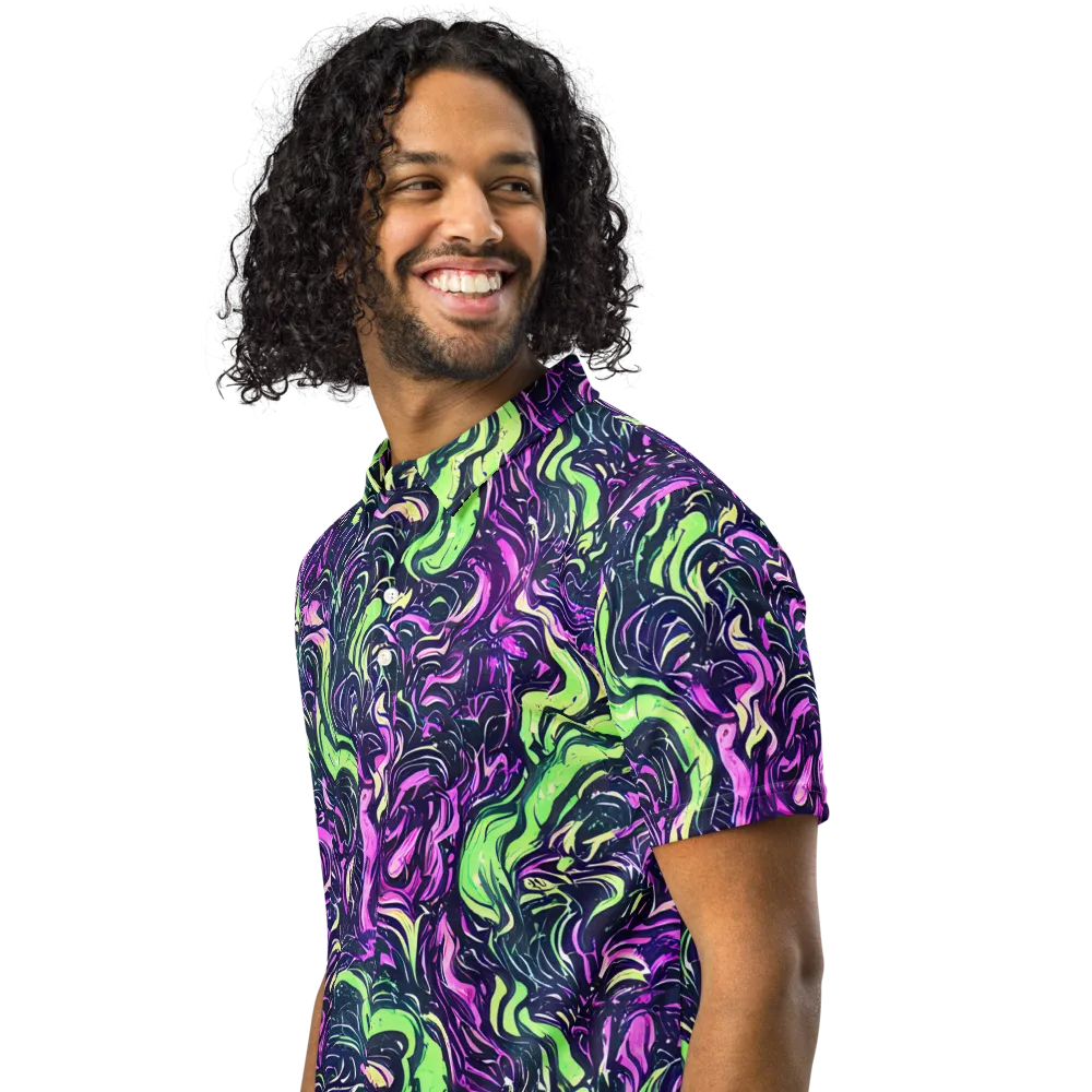 Neon Marbled Bloom on Men's Slim Fit Polo Shirt — Left Front