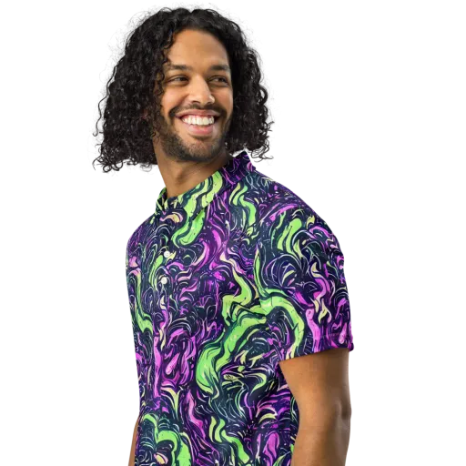 Neon Marbled Bloom on a Men's Slim Fit Polo Shirt