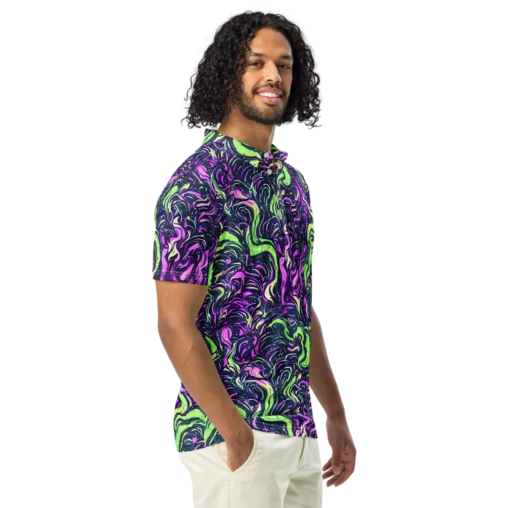 Neon Marbled Bloom on Men's Slim Fit Polo Shirt — Right Front