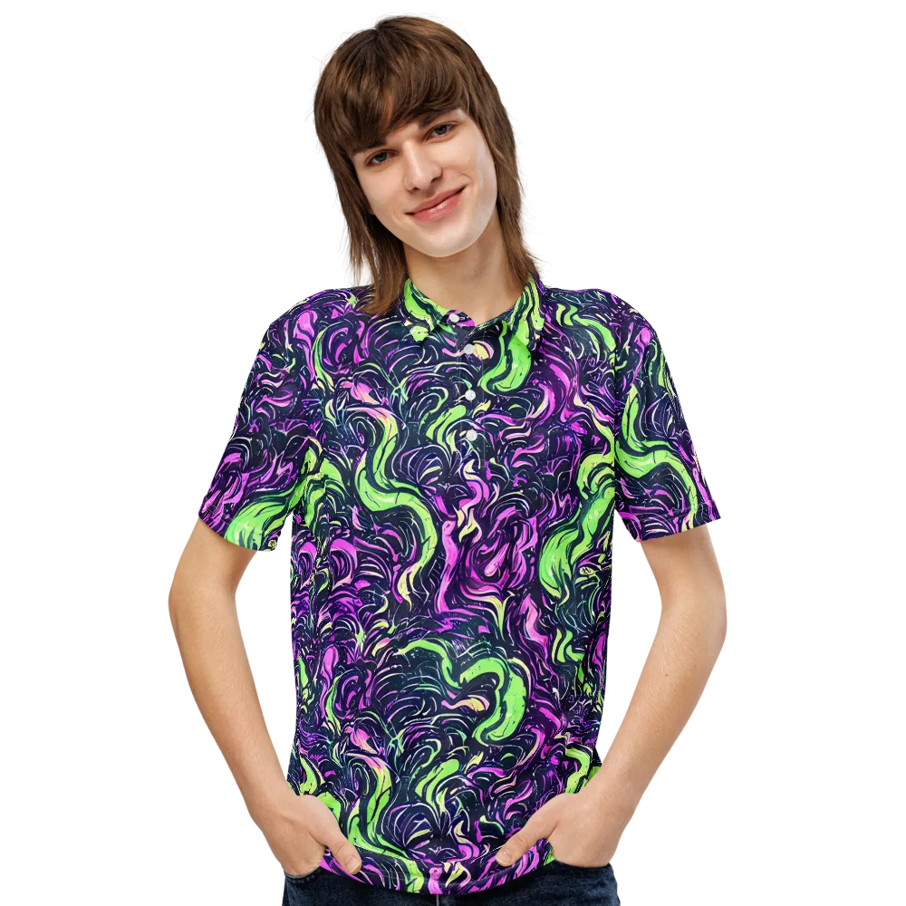Neon Marbled Bloom on Men's Slim Fit Polo Shirt — Front