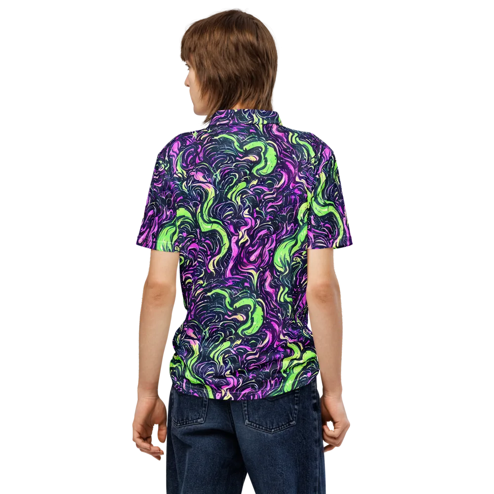 Neon Marbled Bloom on Men's Slim Fit Polo Shirt — Back