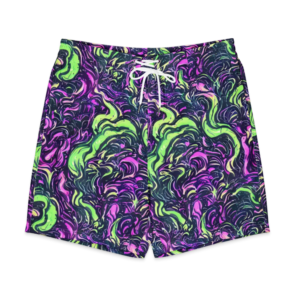 Neon Marbled Bloom on Men's Board Shorts — Front