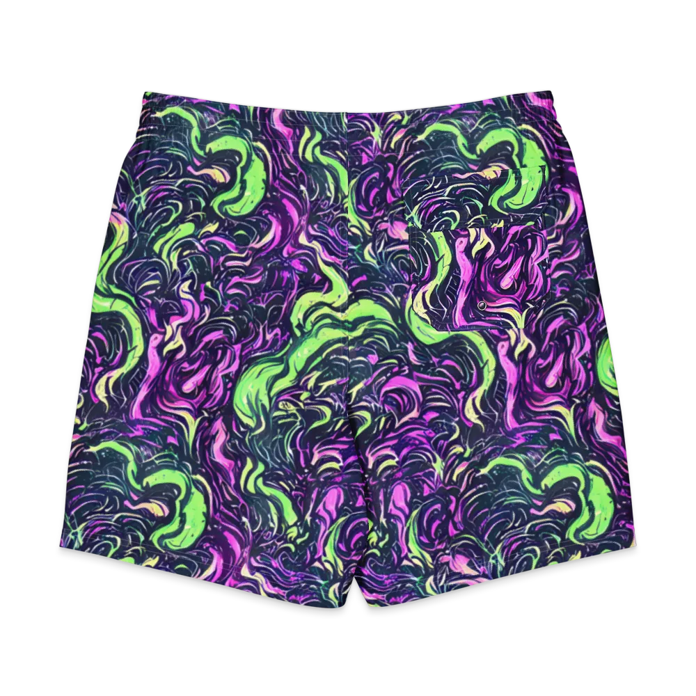 Neon Marbled Bloom on Men's Board Shorts — Back