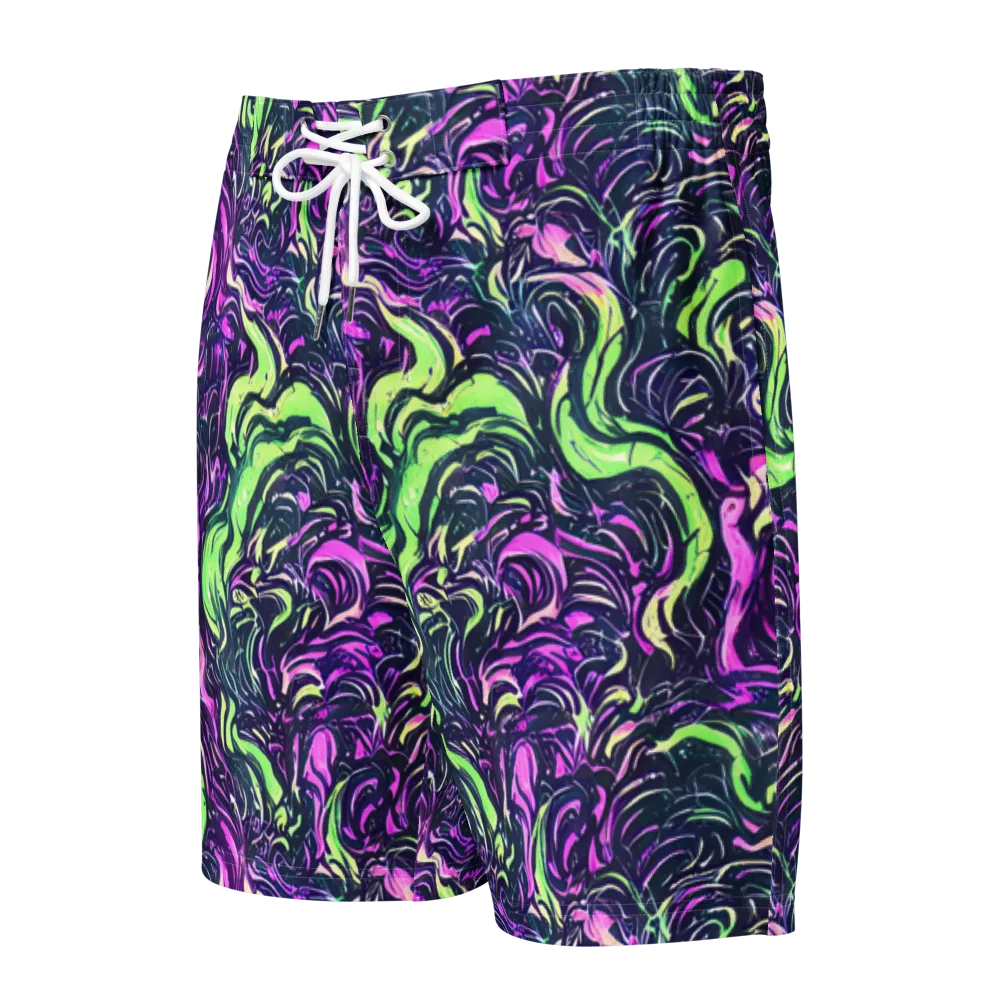 Neon Marbled Bloom on Men's Board Shorts — Front