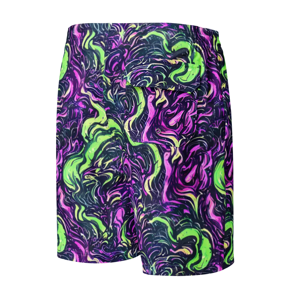 Neon Marbled Bloom on Men's Board Shorts — Back