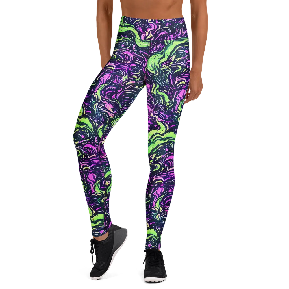 Neon Marbled Bloom on Yoga Leggings — Front