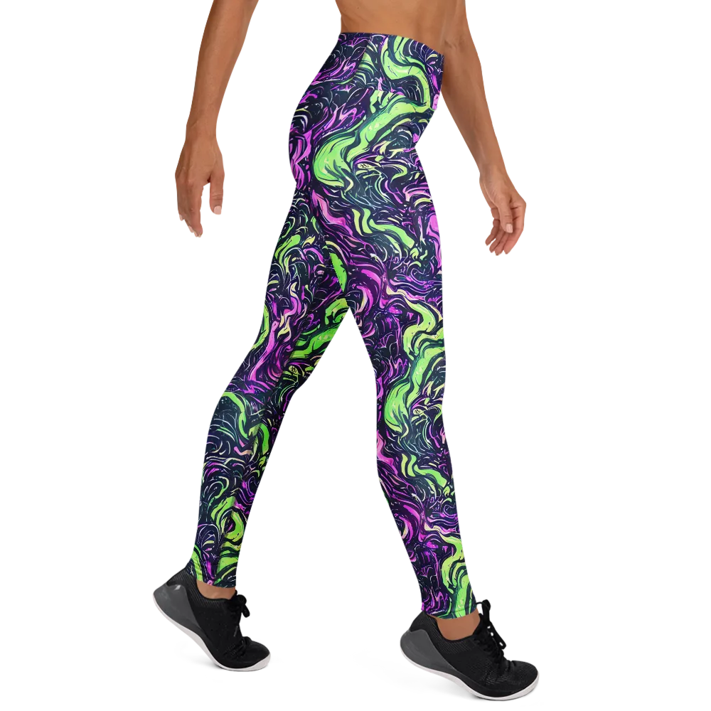 Neon Marbled Bloom on Yoga Leggings — Right