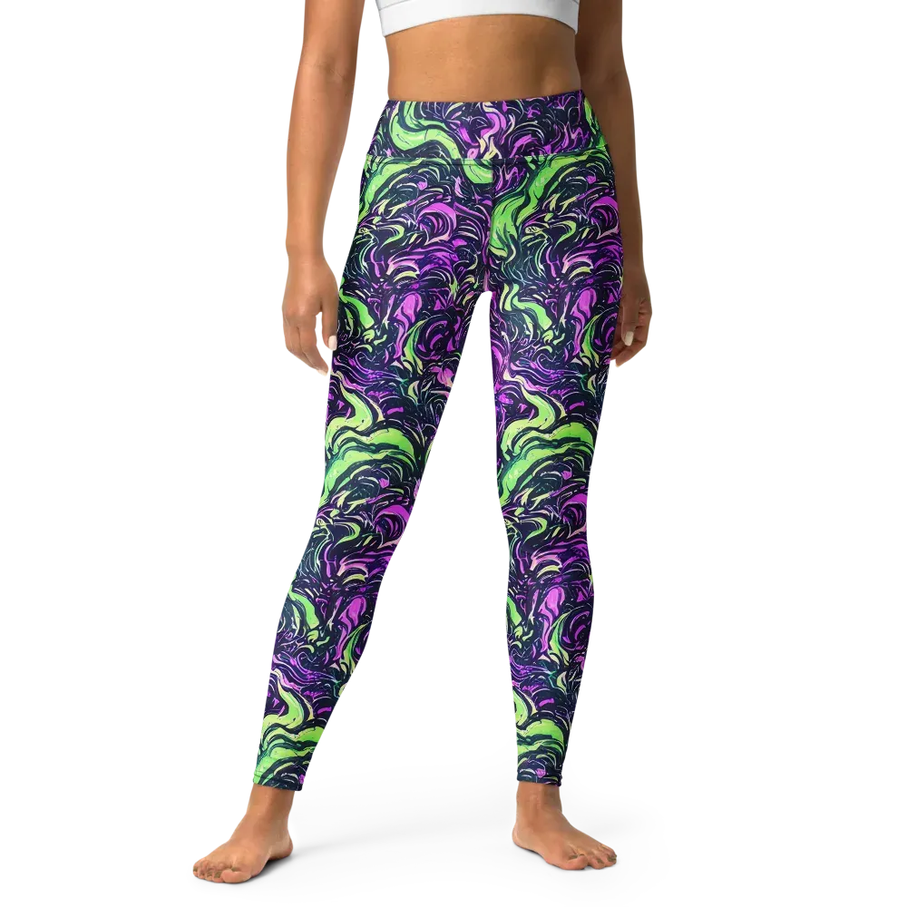 Neon Marbled Bloom on Yoga Leggings — Front