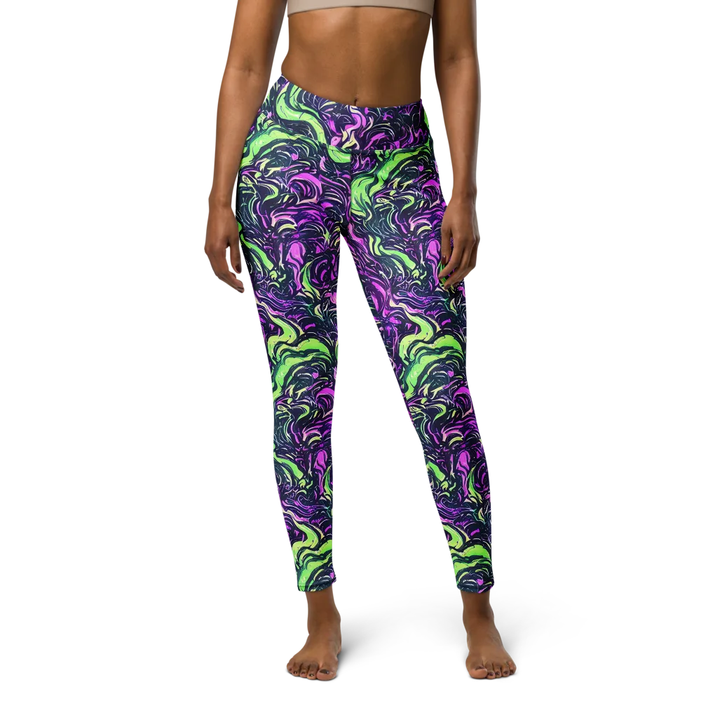Neon Marbled Bloom on Yoga Leggings — Front