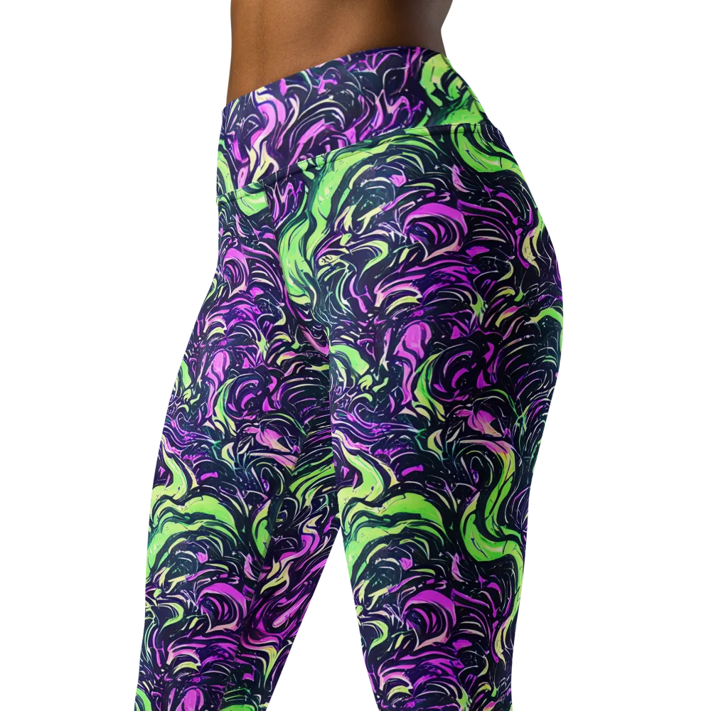 Neon Marbled Bloom on Yoga Leggings — Left Front