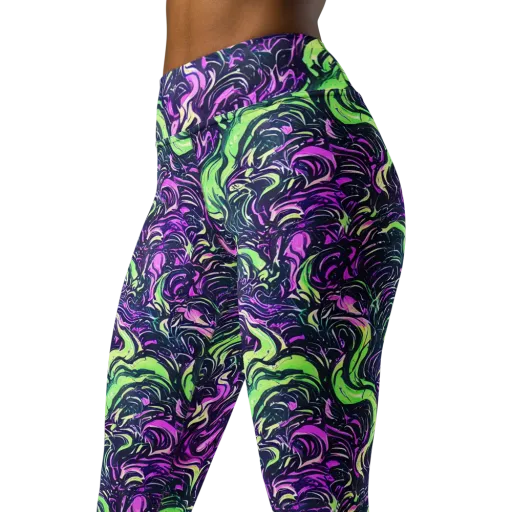 Neon Marbled Bloom on a Yoga Leggings