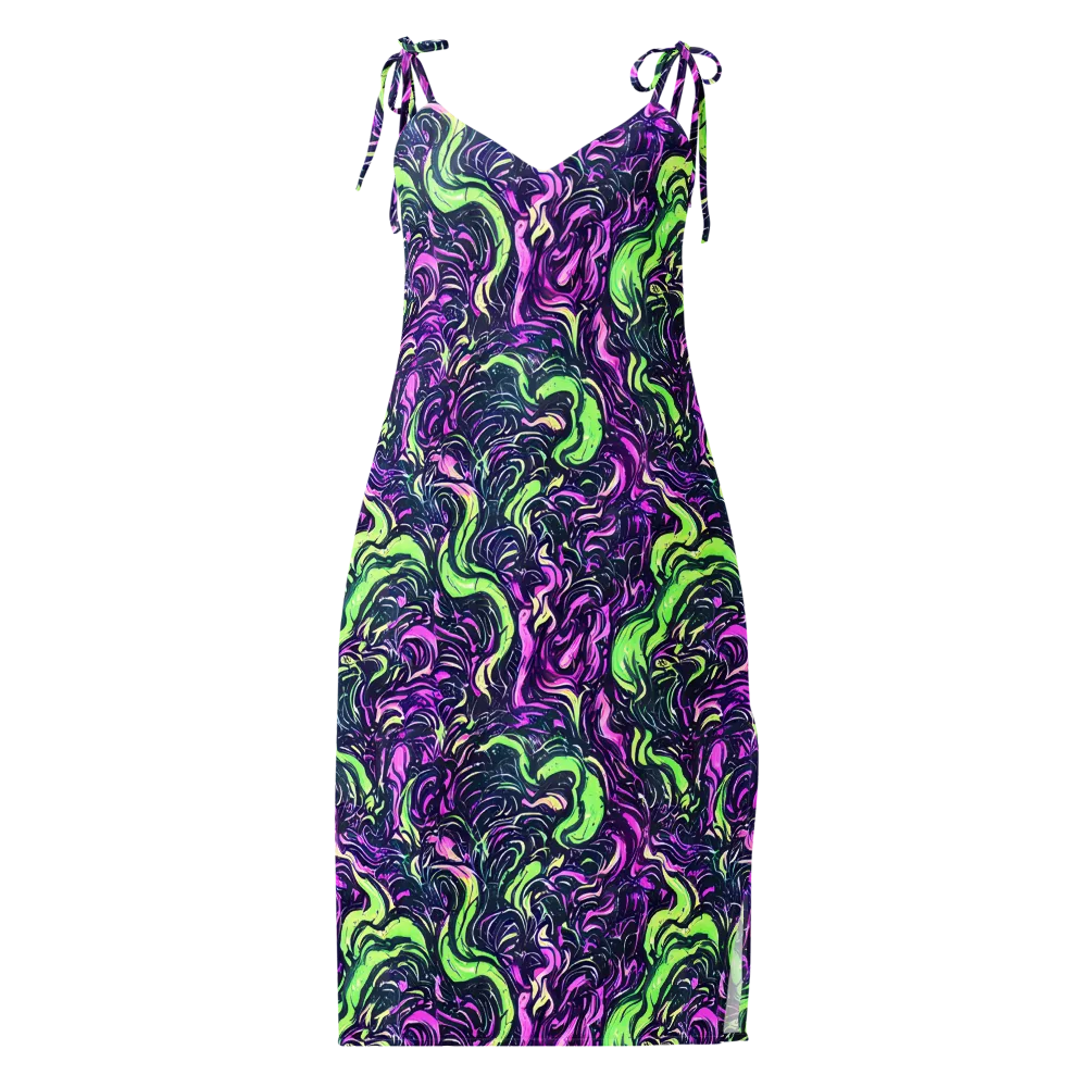 Neon Marbled Bloom on Slip Dress — Front