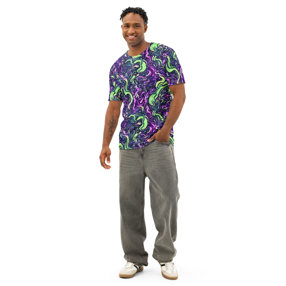 Neon Marbled Bloom on Men's Cotton Crew Neck T-Shirt — Front