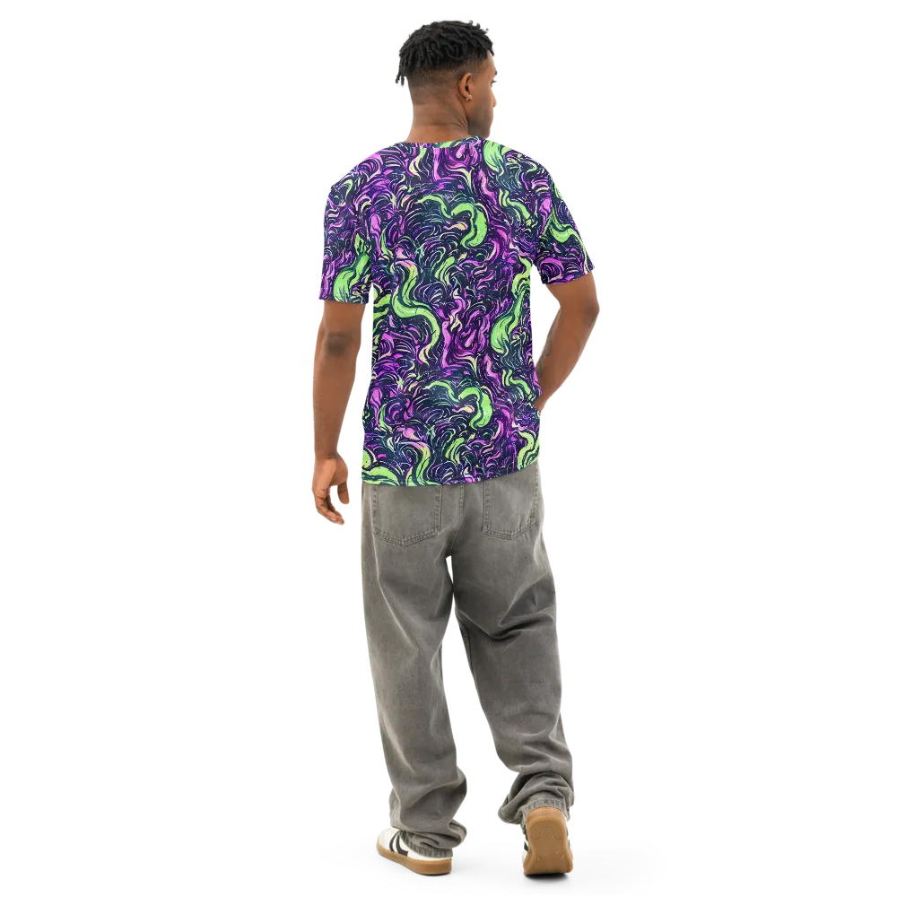 Neon Marbled Bloom on Men's Cotton Crew Neck T-Shirt — Back
