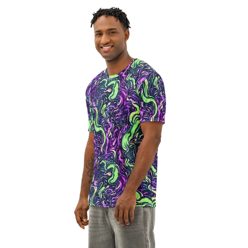 Neon Marbled Bloom on Men's Cotton Crew Neck T-Shirt — Left Front
