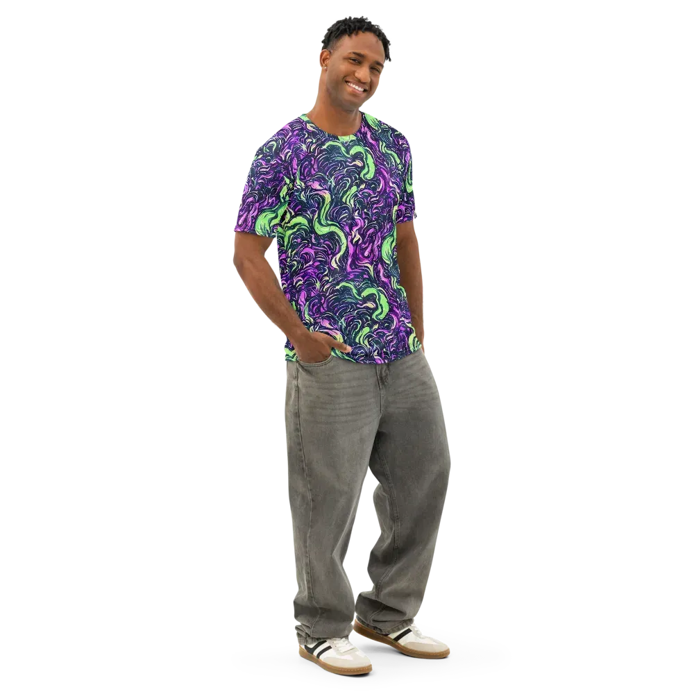 Neon Marbled Bloom on Men's Cotton Crew Neck T-Shirt — Right Front