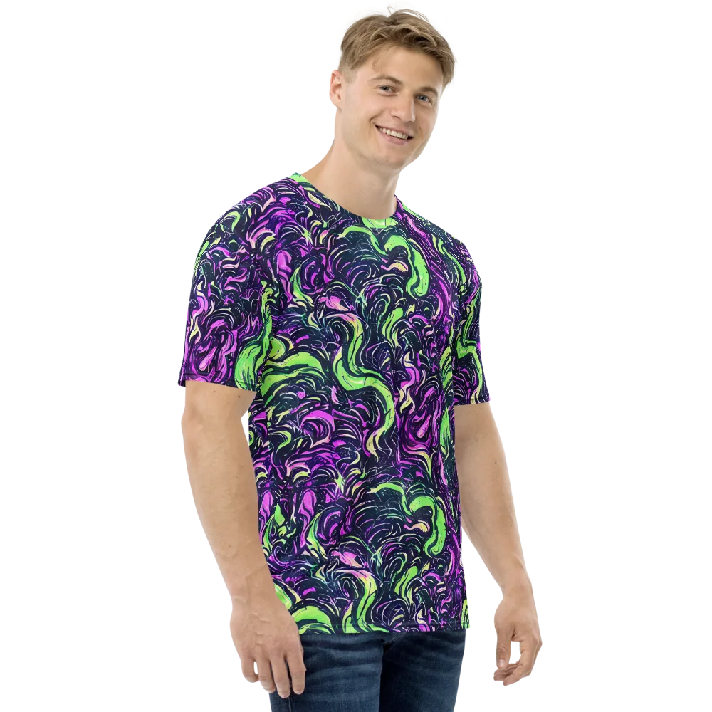 Neon Marbled Bloom on Men's Crew Neck T-Shirt — Right