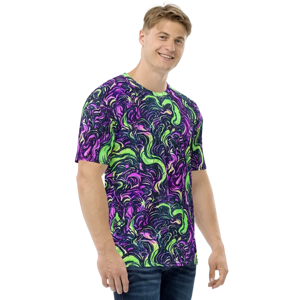 Neon Marbled Bloom on Men's Crew Neck T-Shirt — Right