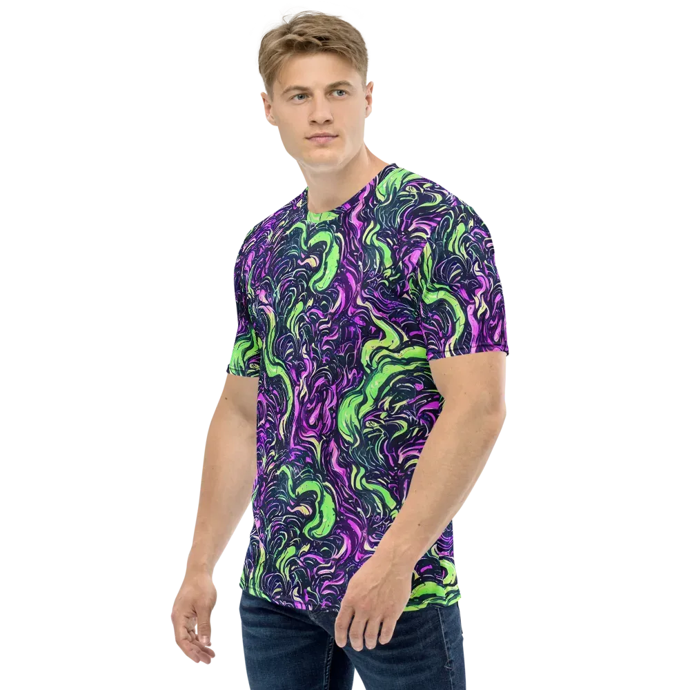 Neon Marbled Bloom on Men's Crew Neck T-Shirt — Left