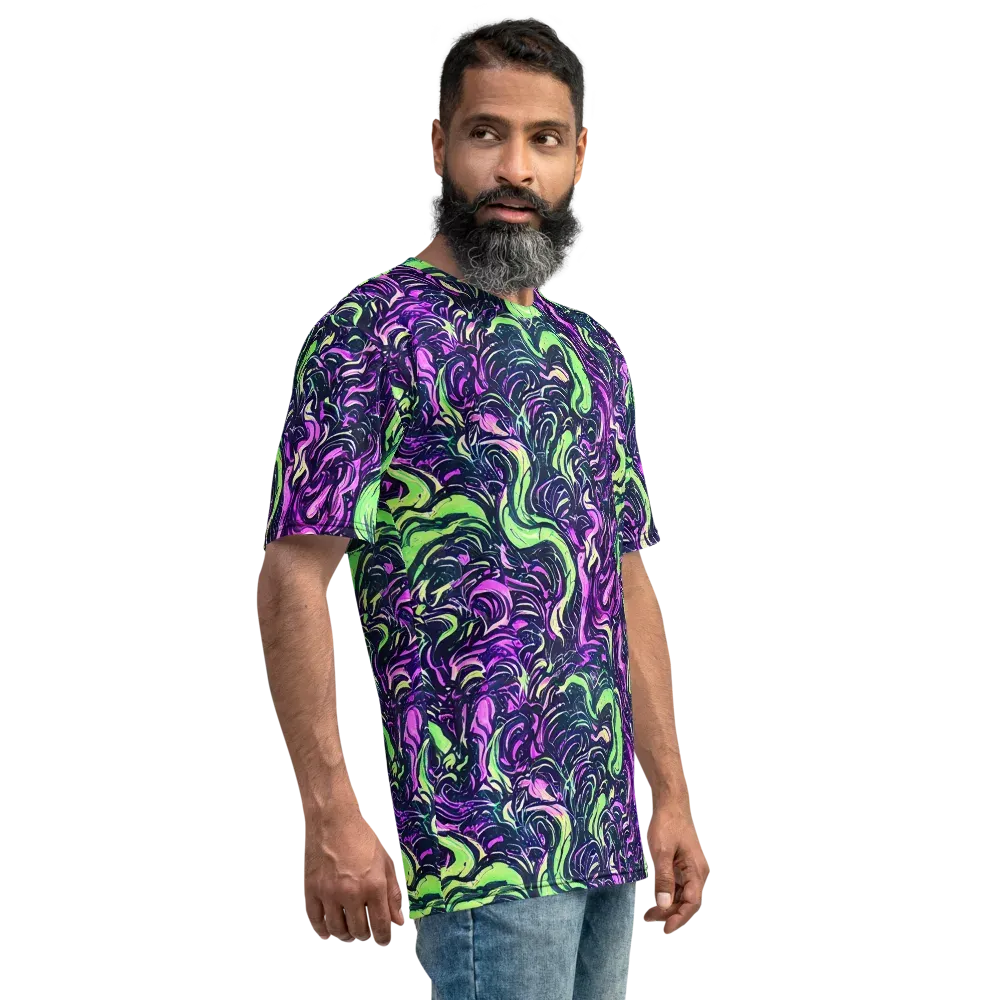 Neon Marbled Bloom on Men's Crew Neck T-Shirt — Right