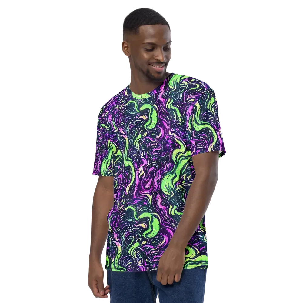 Neon Marbled Bloom on Men's Crew Neck T-Shirt — Left