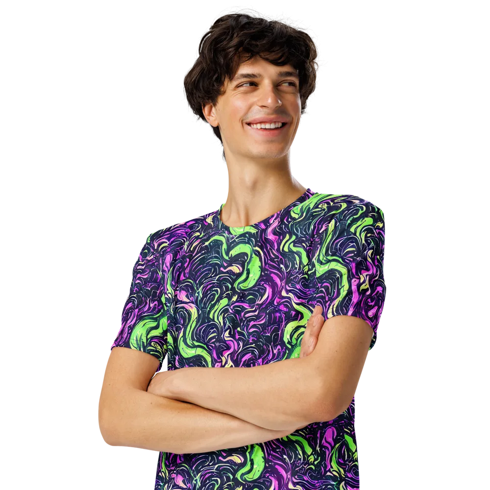 Neon Marbled Bloom on Men's Crew Neck T-Shirt — Left Front