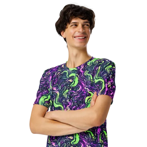 Neon Marbled Bloom on a Men's Crew Neck T-Shirt