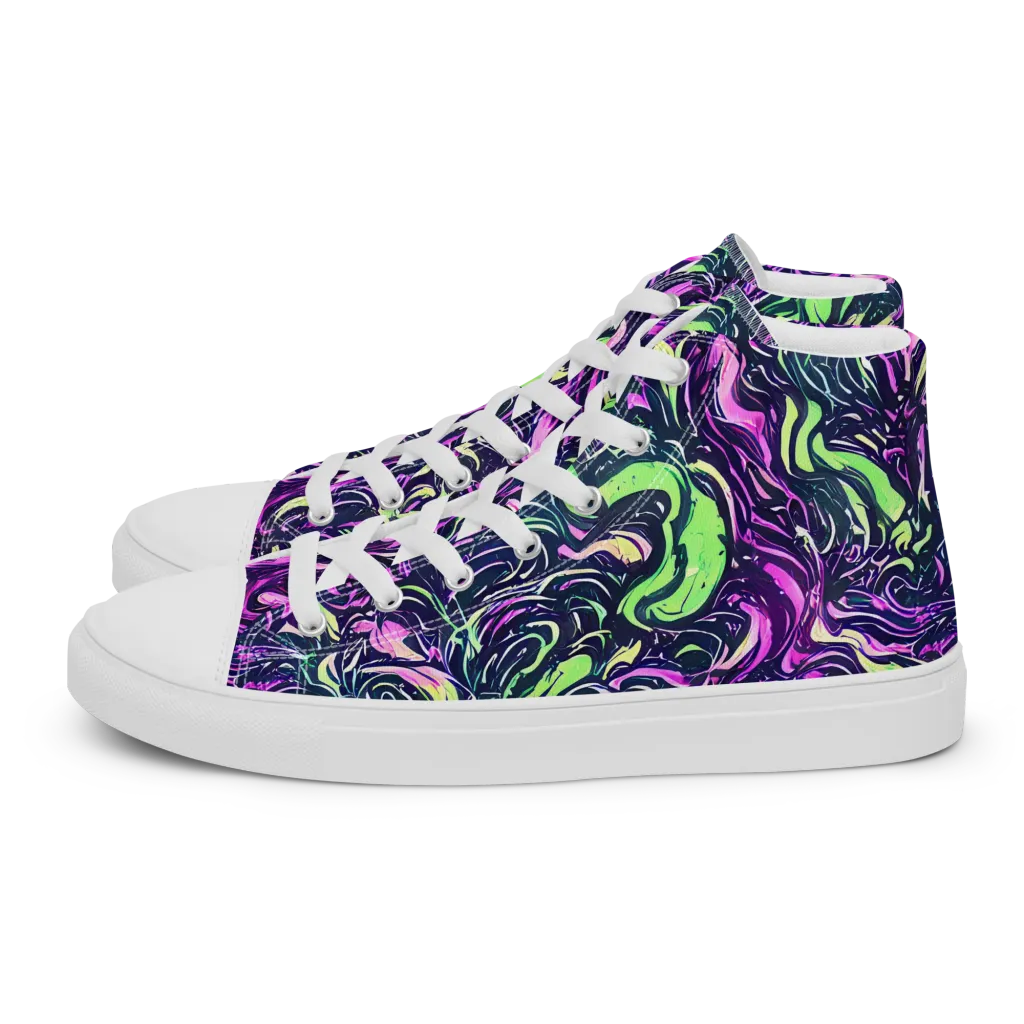 Neon Marbled Bloom on Men's High Top Canvas Shoes — Left