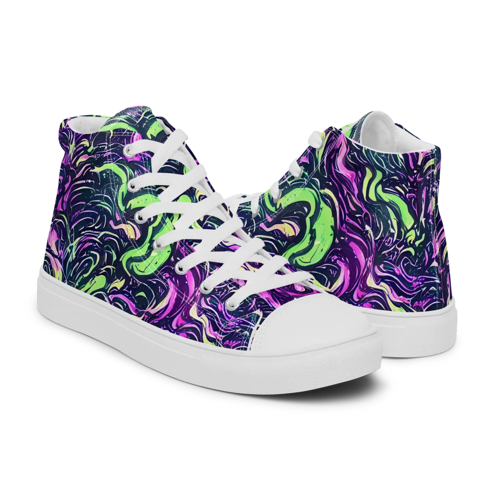 Neon Marbled Bloom on Men's High Top Canvas Shoes — Right
