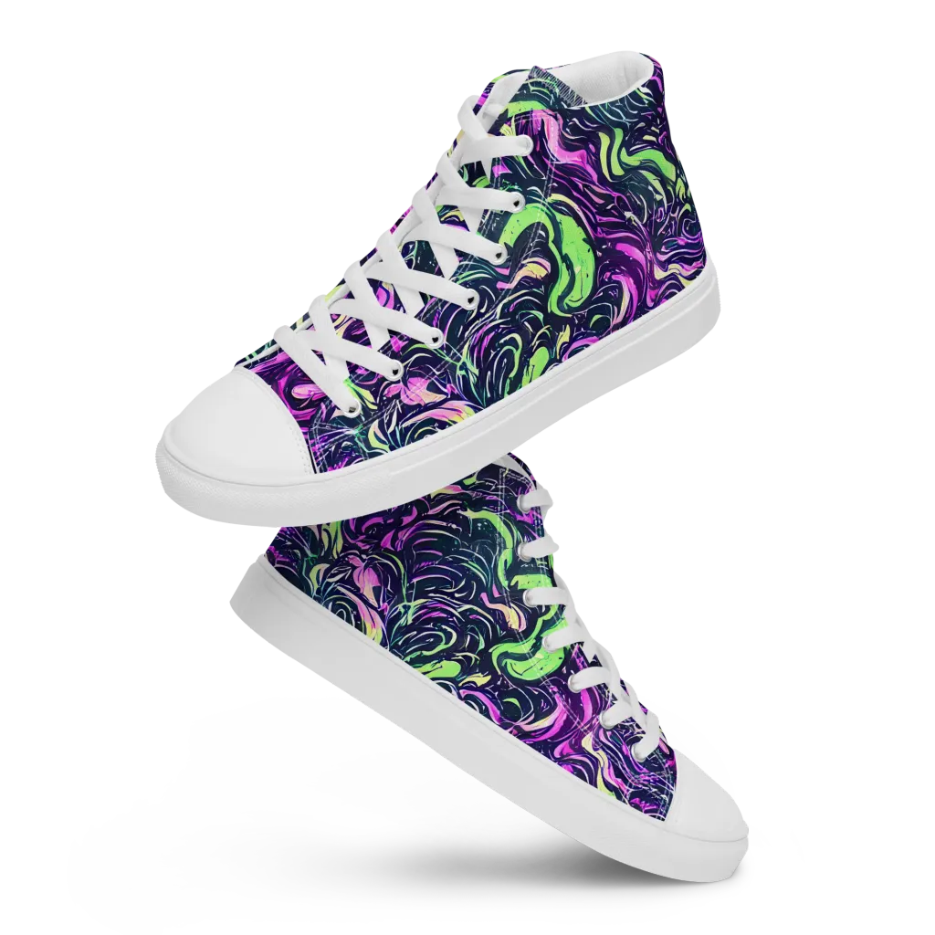 Neon Marbled Bloom on Men's High Top Canvas Shoes — Front