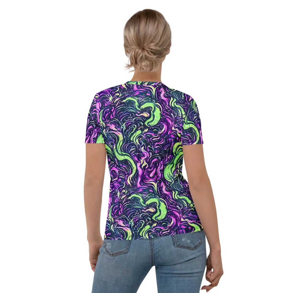 Neon Marbled Bloom on Women's Crew Neck T-Shirt — Back