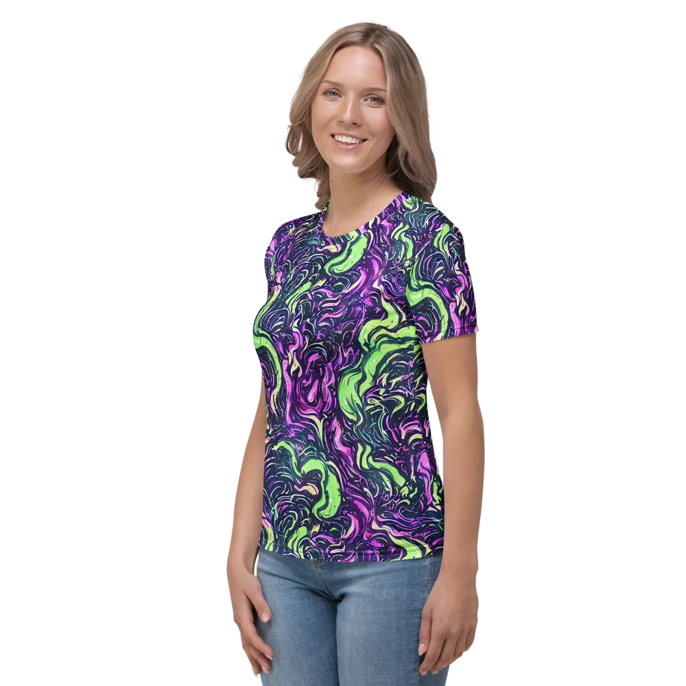 Neon Marbled Bloom on Women's Crew Neck T-Shirt — Left