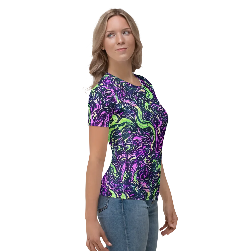 Neon Marbled Bloom on Women's Crew Neck T-Shirt — Right
