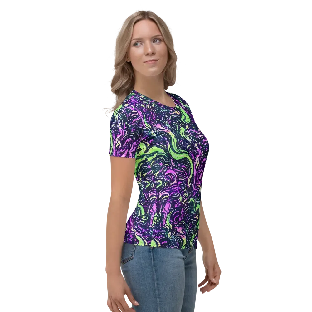 Neon Marbled Bloom on Women's Crew Neck T-Shirt — Right