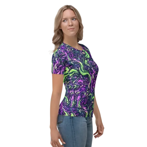 Neon Marbled Bloom on a Women's Crew Neck T-Shirt