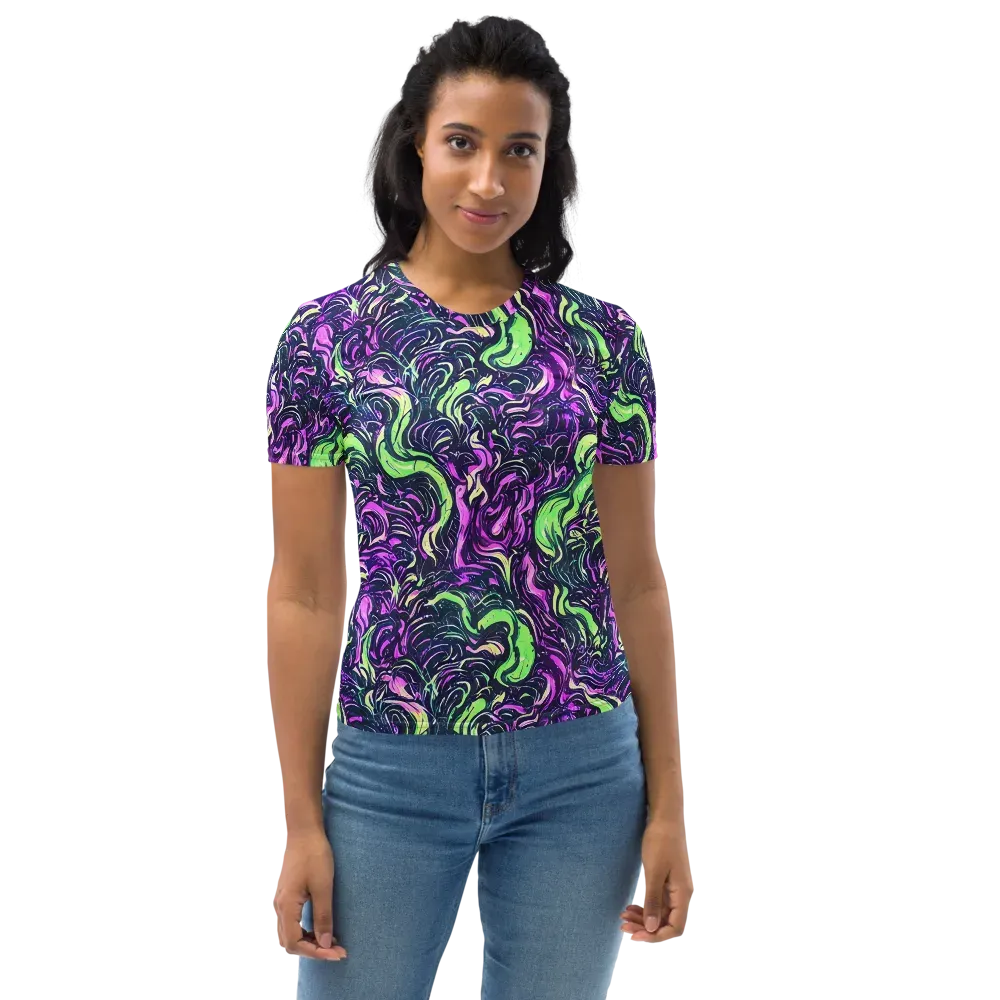 Neon Marbled Bloom on Women's Crew Neck T-Shirt — Front