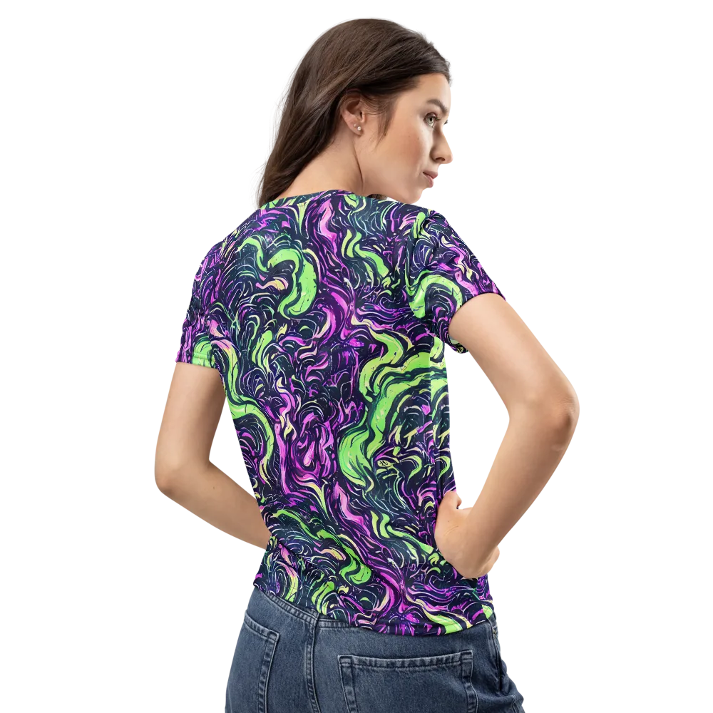 Neon Marbled Bloom on Women's Crew Neck T-Shirt — Back
