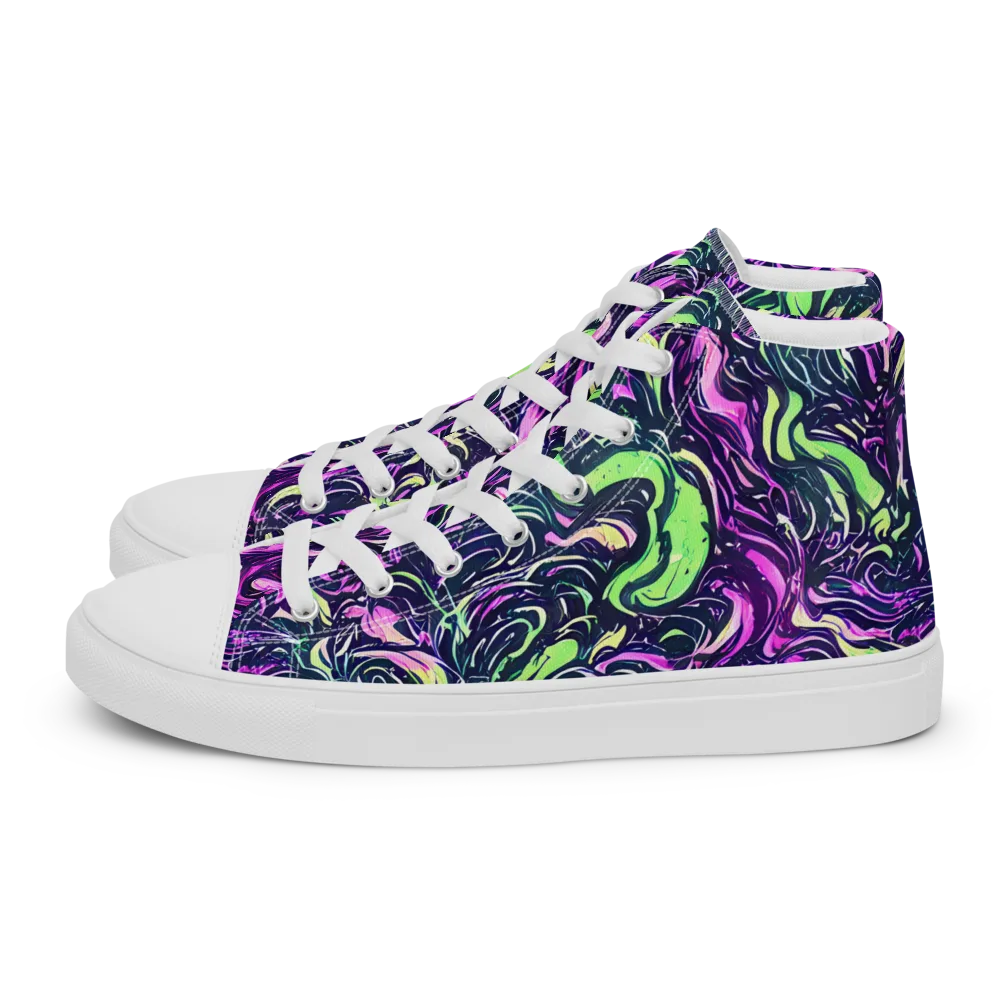 Neon Marbled Bloom on Women's High Top Canvas Shoes — Left
