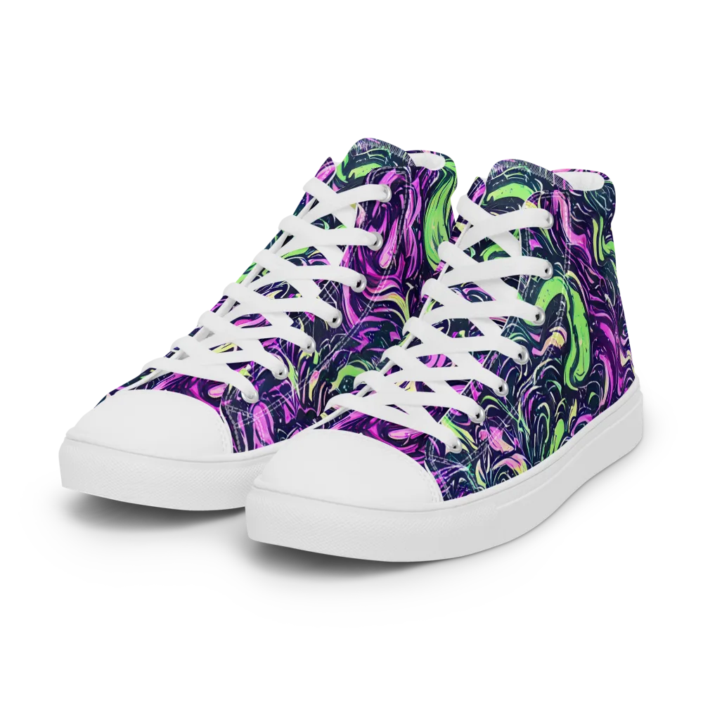 Neon Marbled Bloom on Women's High Top Canvas Shoes — Left Front