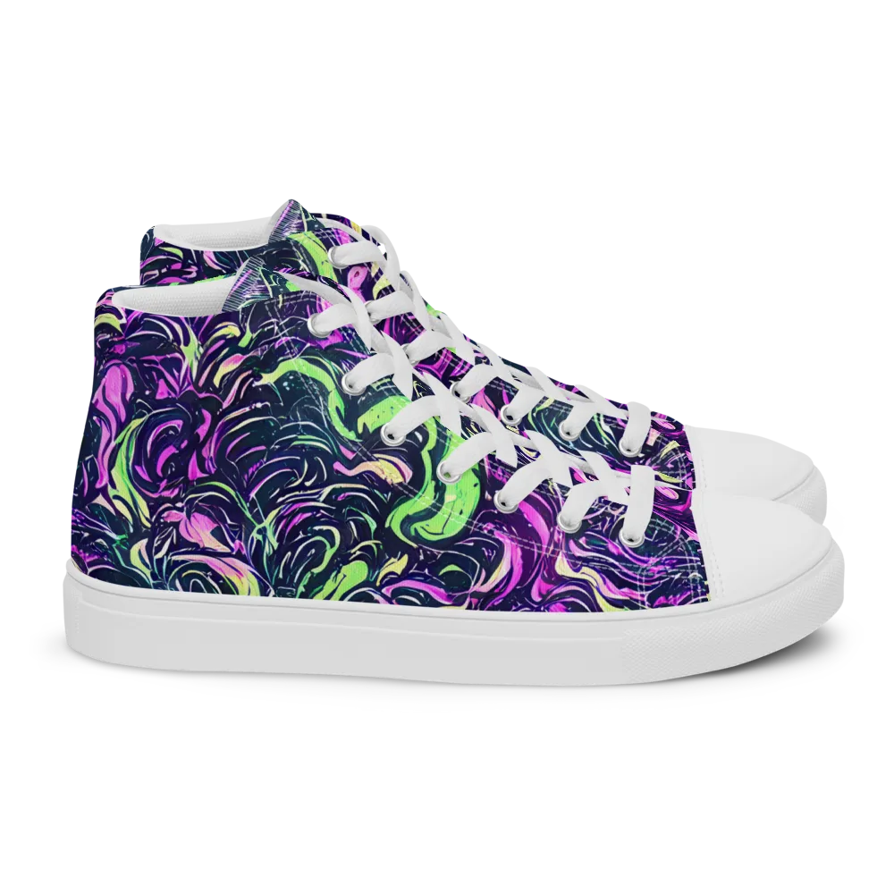 Neon Marbled Bloom on Women's High Top Canvas Shoes — Right