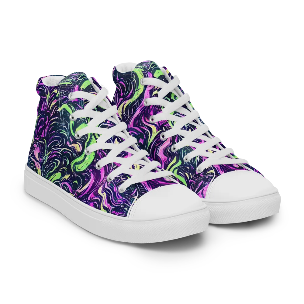 Neon Marbled Bloom on Women's High Top Canvas Shoes — Right Front