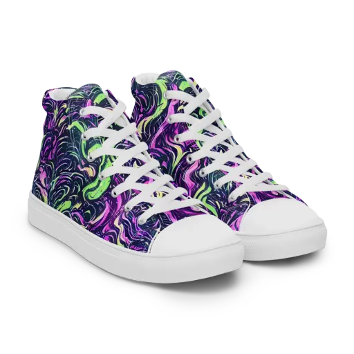 Neon Marbled Bloom on a Women's High Top Canvas Shoes