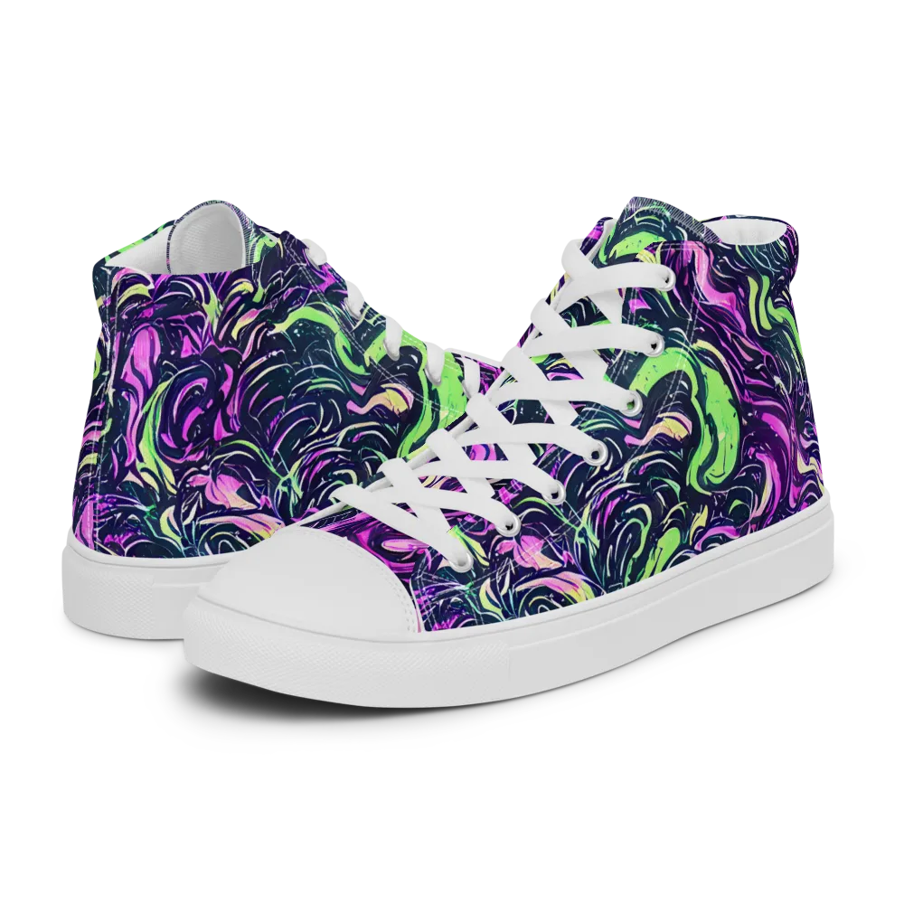 Neon Marbled Bloom on Women's High Top Canvas Shoes — Left