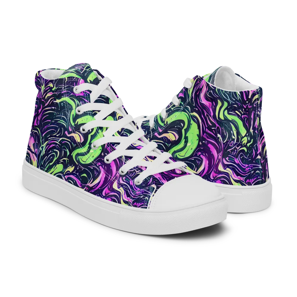 Neon Marbled Bloom on Women's High Top Canvas Shoes — Right